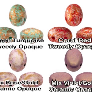 Samos® par Puca® 5g.- 29 count + Free Patterns - Red Coral Tweedy, Green Turquoise Tweedy, Mix Violet/Gold Ceramic, Mix Rose/Gold Ceramic