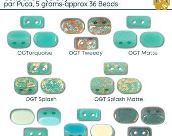 Lipsi par Puca, Opaque Green Turquoise Collection, (5g ~ 36 beads) + 2 Free Patterns when you order! Tweedy, AB, Matte, Splash, Bronze