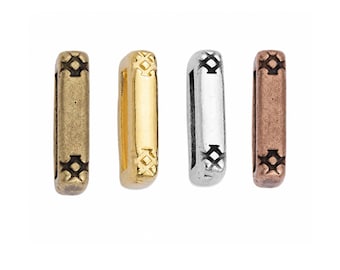 Cross Hatch 10mm Crimpable Sliders, Flat Leather Bracelet Spacers, Leather & Cork Jewelry Findings, 4 Finishes
