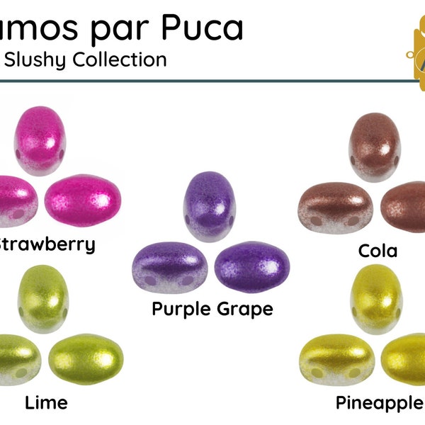 SAMOS par Puca ICE SLUSHY Collection , 5g. ~20 Beads, + 2 Free Patterns with Order, Strawberry, Lime, Pineapple, Purple Grape, Cola