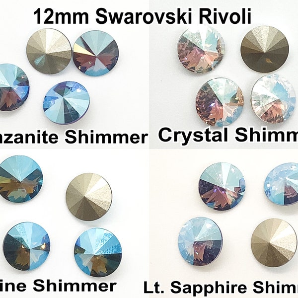 12mm Argus Crystal Rivolis, 1122 Shimmer Coating - Crystal, Tanzanite, Light Sapphire, Olivine 2, 6 or 12 Pcs.