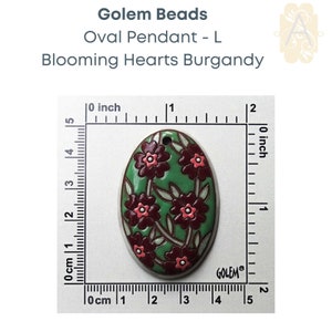 Oval Ceramic Pendants, Handmade by Golem Studios 12 Patterns BloomingHearts_Burg