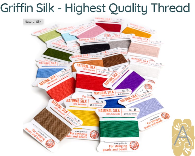 GRIFFIN Silk Thread or Cord, 2 meters, for Knotting or Stringing, Needle Attached, 21 Colors image 2