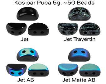 KOS par Puca, 5g. ~50 Beads, + 2 Free Patterns with Order, Jet, Jet AB, Jet Mat AB, Jet Travertin