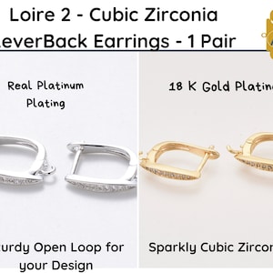 LOIRE 2, Cubic Zirconia Leverback Earrings, Ear Hooks, Real Platinum or 18K Gold Plating