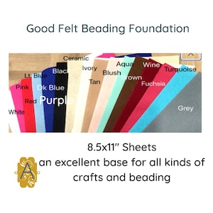 GOOD FELT, 19 Colors!, Beading Foundation, 100% Polyester Felt, for Beading, Bead Embroidery, Mixed Media, Sewing, 1 Sheet per Order
