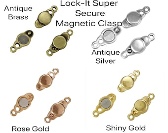 BACK in Stock! LOCK-IT, Small Loop Magnetic Clasp, Single Strand, 1pc., European made, Antique Silver, Antique Brass, Shiny Gold, Rose Gold