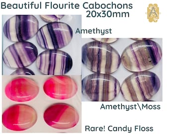 FLOURITE Cabochons, 20 x 30mm, Wire Wrapping, Bead Embroidery, Bezel, Amethyst, Amethyst-Moss, Candy Floss