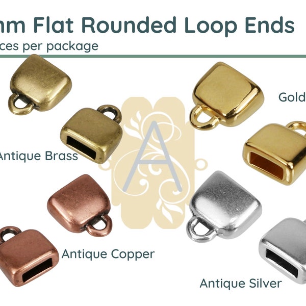 5mm Flat Rounded Loop Ends, Leather or Cork, Antique Brass, Antique Copper, Antique Silver, Gold Plate, 2 pieces