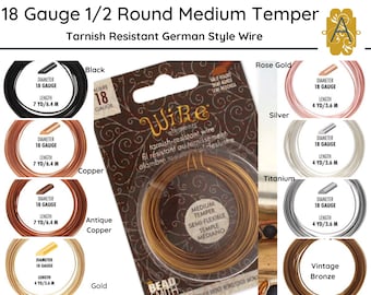 18 gauge, halfrond, draad in Duitse stijl, draadelementen, medium gehard, 8 kleuren
