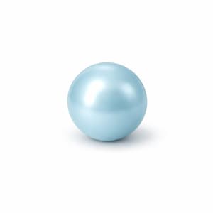 May include: A single, light blue sphere with a glossy, reflective surface. The ball is a solid color and appears to be made of a smooth material. The sphere is centered on a white background.
