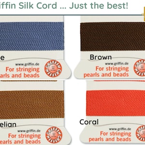 GRIFFIN Silk Thread or Cord, 2 meters, for Knotting or Stringing, Needle Attached, 21 Colors image 6