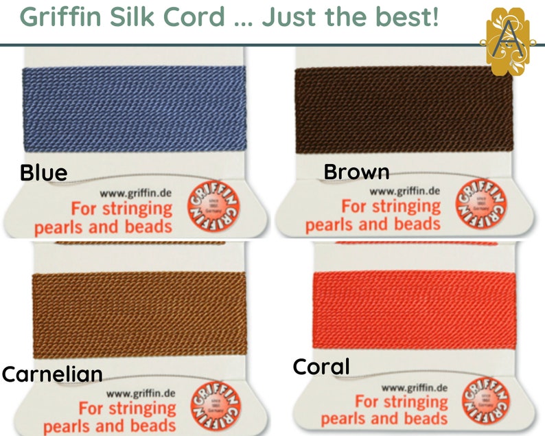 GRIFFIN Silk Thread or Cord, 2 meters, for Knotting or Stringing, Needle Attached, 21 Colors image 6