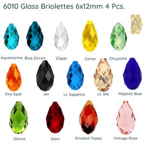 6010 Kristall Briolettes, facettiertes Glas, 6 x 12 mm, Birnen oder Tropfen Perlen, 4 Stück, 14 Farben