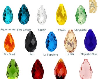 Briolettes en verre à facettes, style 6010, 6 x 12 mm, perles de poire ou goutte, 4 pièces, 14 couleurs