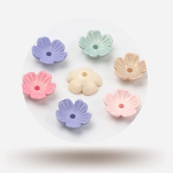 Blossom Matte Lucite Flower Beads or Bead Caps, 10mm., 6 Colors