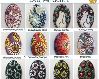 Oval Ceramic Pendants, Handmade by Golem Studios 12 Patterns