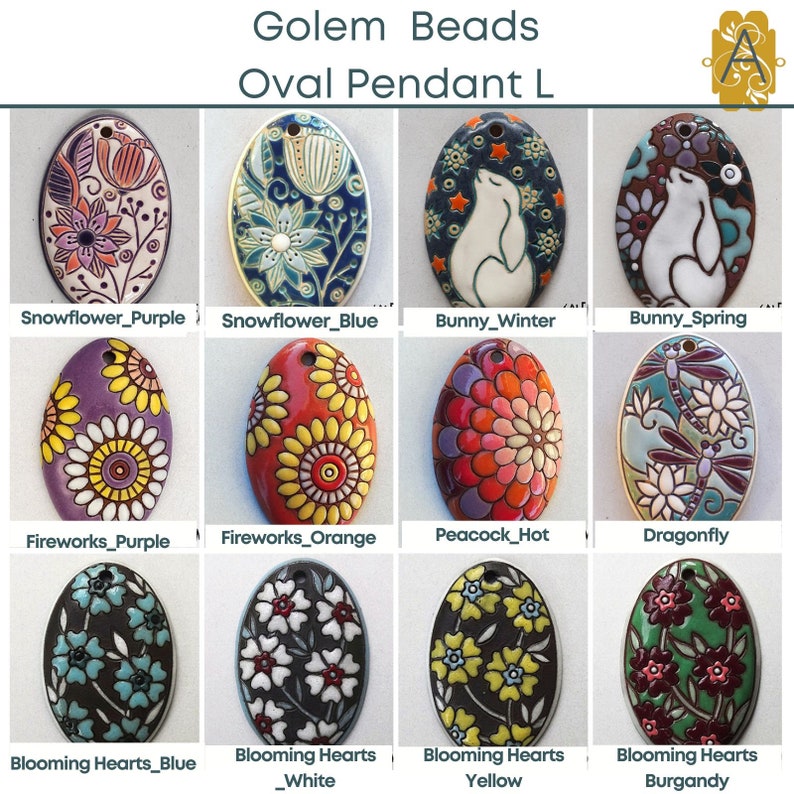 Oval Ceramic Pendants, Handmade by Golem Studios 12 Patterns image 1