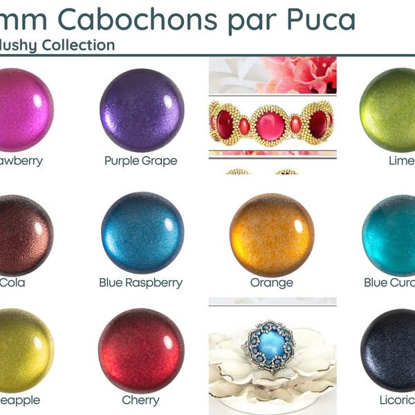 NEW! Ice Slushy Cabochons par Puca, 18mm, 1 pc., + 2 FREE Patterns with your par Puca order, 10 Colors to Choose from!