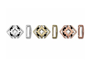 Southwest Cross Rhombus Slider for 10mm Flat Leather or Cork, Western Jewelry Finding, Leather Bracelet Slider