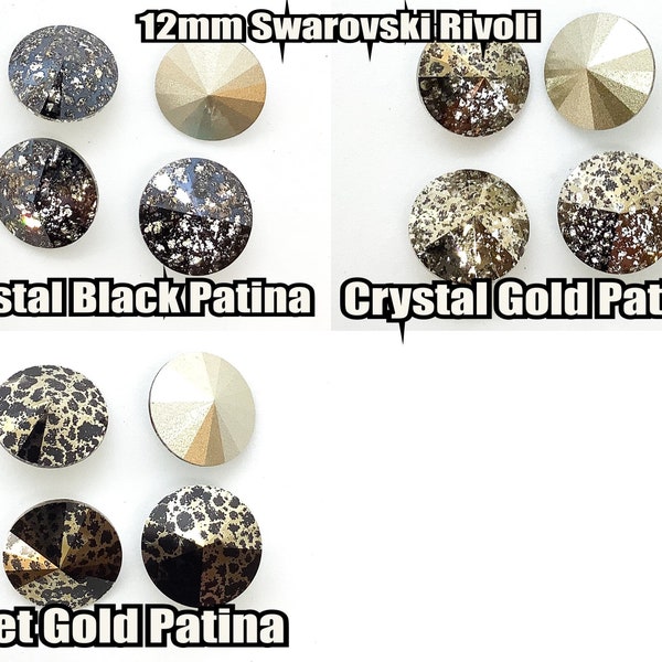 12mm 1122 Swarovski Crystal Black Patina, Crystal Gold Patina, Jet Gold Patina