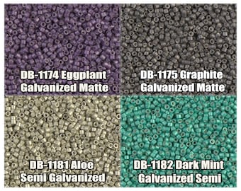 11/0 Miyuki Delica beads, DB1174, DB1175, DB1181, DB1182 - 5g