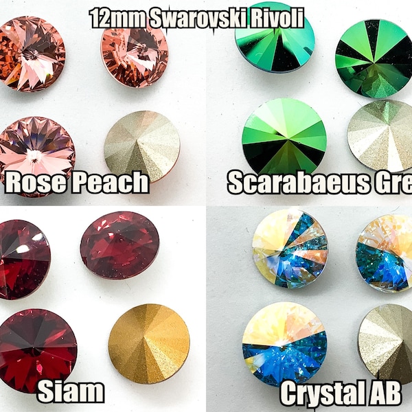 12mm 1122 Argus Crystal Rivoli, High Quality from Austria, Rose Peach, Crystal AB, Siam, Scarabaeus Green