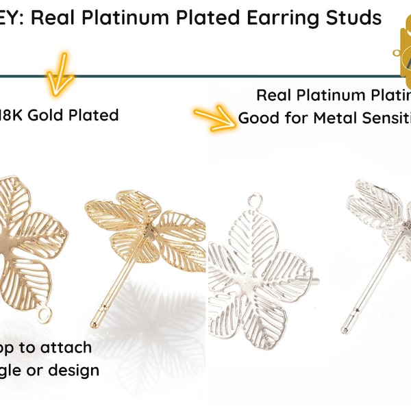 LACEY, Fancy Earring Posts or Studs, 18K Gold or Real Platinum Plated, 2 Pair