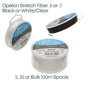 Opelon Stretch Fiber Cord, Black & White, 5, 25m or 100 meters, No. 1 Stretch Cord for Bracelets, Anklets, Decorating. 2 Sizes