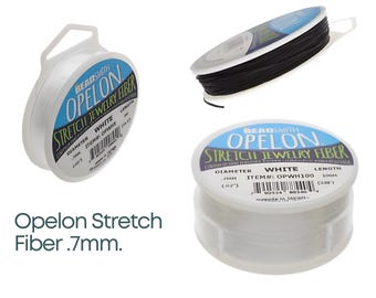 Opelon Stretch Fiber Cord, Black & White, 5, 25m or 100 meters, No. 1 Stretch Cord for Bracelets, Anklets, Decorating. 2 Sizes