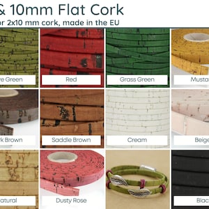 5mm & 10mm Flat Fine Quality EU Cork, Sold per foot, Grown in Portugal and EU Manufactured, 11 Stunning Colors