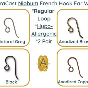 Tierracast Niobium, French Hook Ear Wires, Regular Loop, 2 Pr. Hypoallergenic, Grey, Black, Anodized Copper, Oxidized Brass