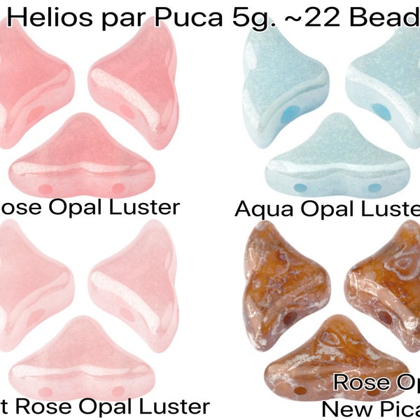 HELIOS par Puca®, 5g. ~22 beads, + TWO FREE patterns, Rose, Aqua & Light Rose Opal Luster or Rose Opal Picasso