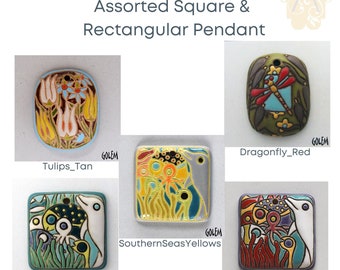 Assorted Ceramic Square/Rect. Pendants, Golem Studios 5 Patterns