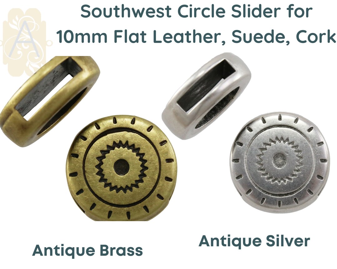 SOUTHWEST Circle Slider, for 10mm Flat Leather, Suede or Cork, Antique