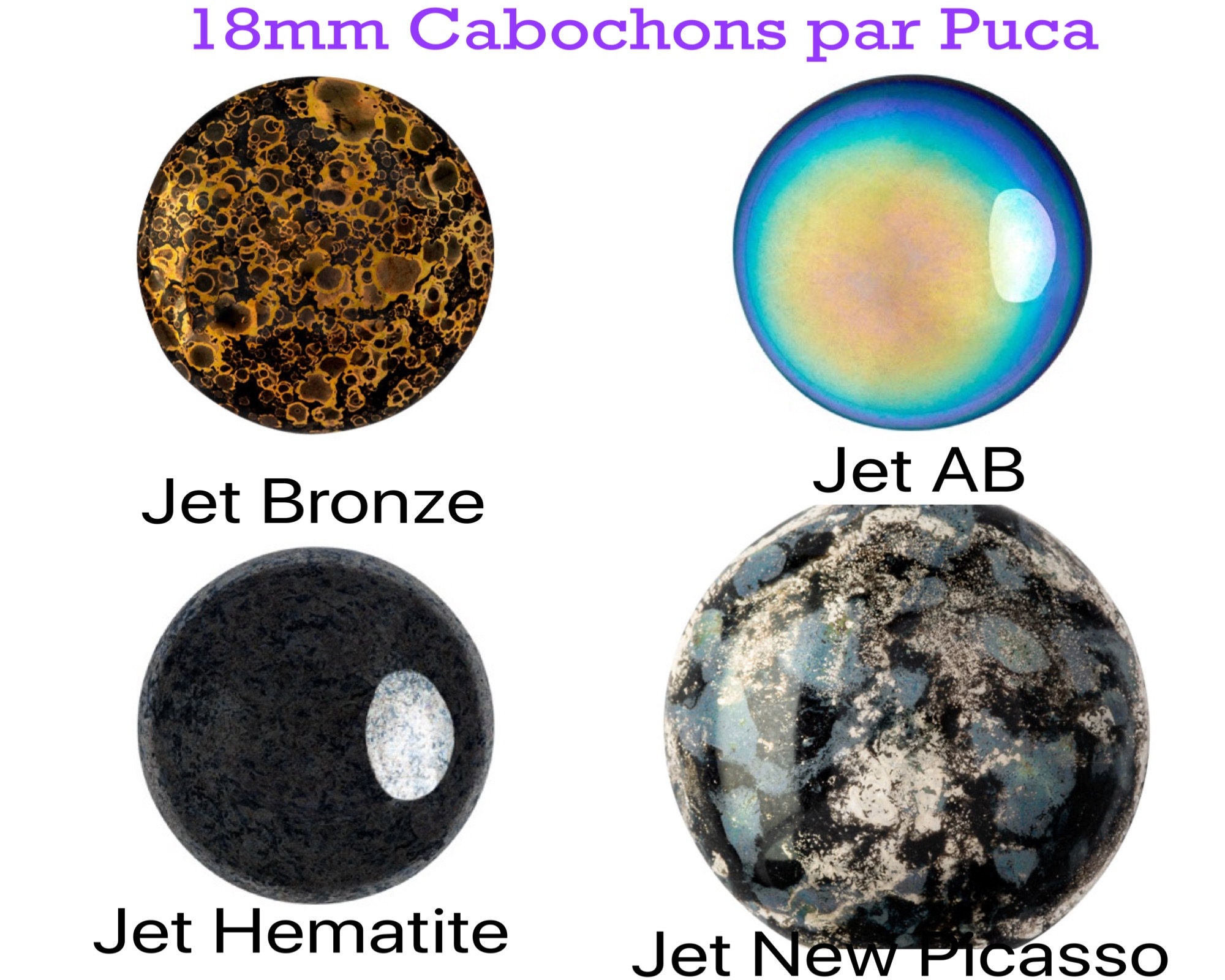 18mm Cabochons Par Puca Jet AB Hematite Bronze and New - Etsy