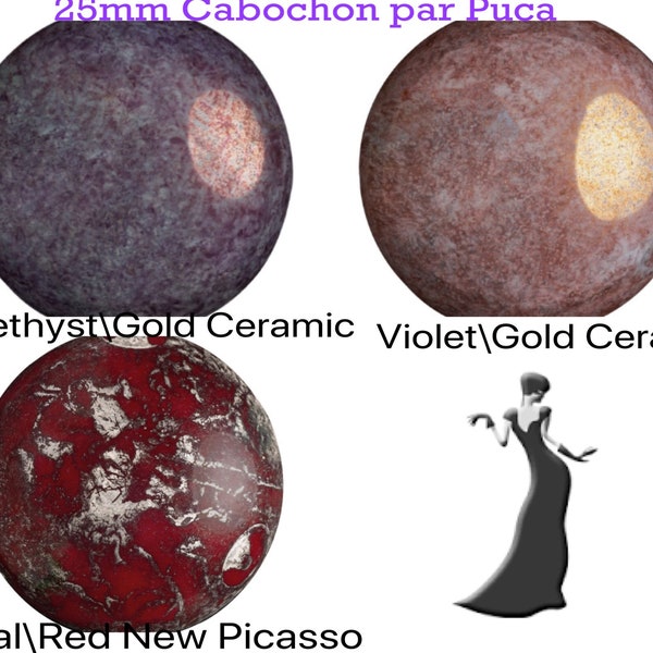 25mm Cabochons par Puca + Free Patterns w. Purchase Amethyst\Gold, Violet\Gold Ceramic or Coral\Red New Picasso