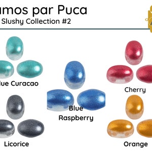 SAMOS par Puca, Ice Slushy Collection #2, 5g. ~20 Beads, Blue Raspberry, Blue Curacao, Cherry, Licorice, Orange
