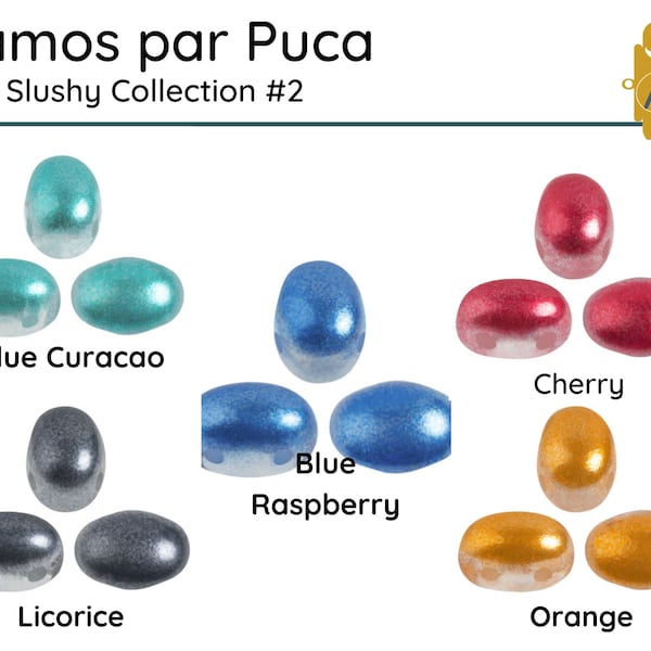 SAMOS par Puca, Ice Slushy Collection #2, 5g. ~20 Beads, Blue Raspberry, Blue Curacao, Cherry, Licorice, Orange