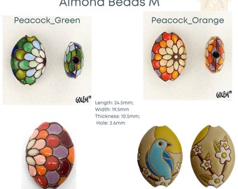 Carved Ceramic Almond Beads or Pendants by Golem Studios, 2 beads/order, 4 designs