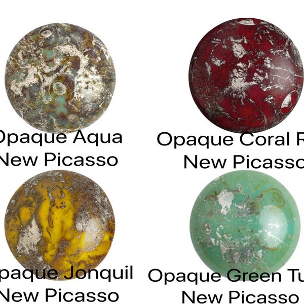 18mm Cabochons par Puca + Free Pattern w. any Purchase Aqua, Coral Red, Jonquil or Green Turquoise New Picasso