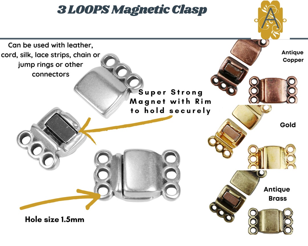 3 LOOPS Clasp, for Leather, Cord, Etc. up to 1.5mm, Suitable
