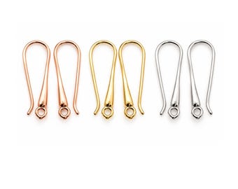 Lyon 6 Long Earring Wires with Closed Loop, Elegant Earring Hooks, Jewelry Making Findings, Gold Silver Rose Gold, 2 Pairs