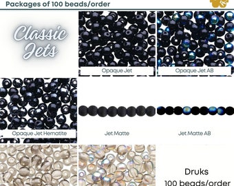 Czech Druk Beads  4mm, Jets 7 finishes