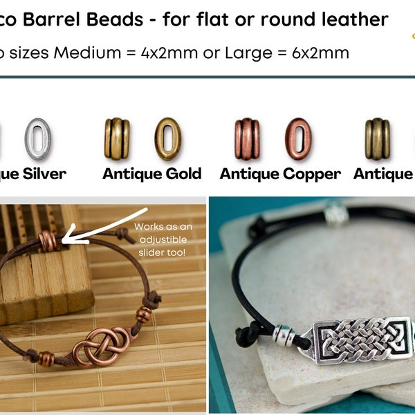 TierraCast Deco Barrel Bead, Crimpable, 4x2mm or 6x2mm, Crimpable, for Leather, Cord, Ribbon