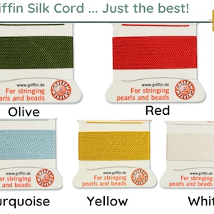 GRIFFIN Silk Thread or Cord, 2 meters, for Knotting or Stringing, Needle Attached, 21 Colors image 10