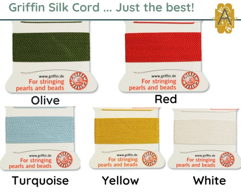 GRIFFIN Silk Thread or Cord, 2 meters, for Knotting or Stringing, Needle Attached, 21 Colors image 10