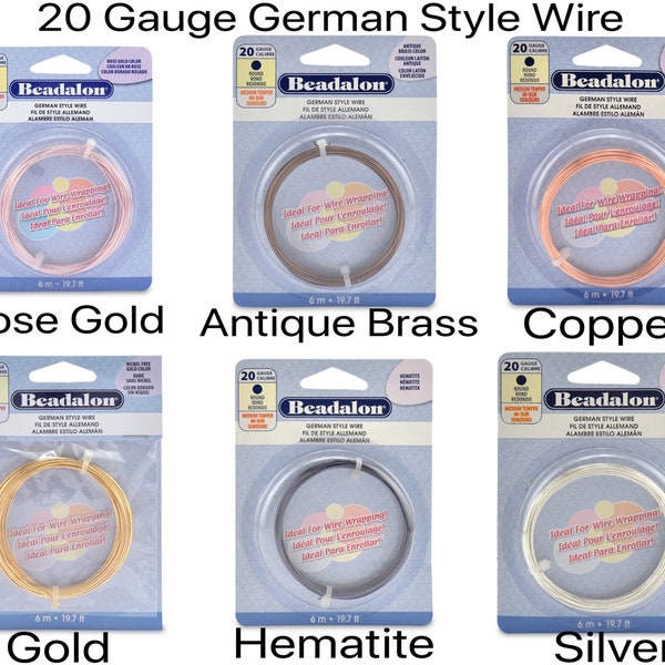 20 Gauge, German Style Round Wire, by Beadalon, 6m, 6 Colors, Medium Temper