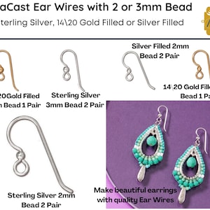 Sterling Silver, Gold Filled or Silver Filled Ear Wires, with 2mm or 3mm Bead, 1 0r 2 Pair, Hypoallergenic