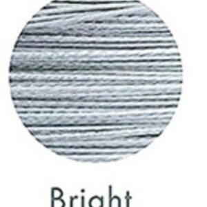 May include: A circular swatch of gray and white thread with a horizontal striped pattern. The word "Bright" is printed in a dark gray font below the swatch. The thread appears to be tightly wound.